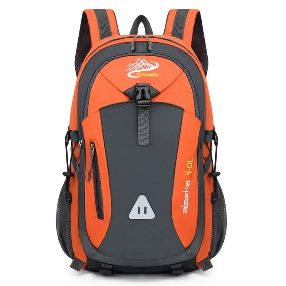 Multi-compartment hiking backpack with water-repellent nylon exterior