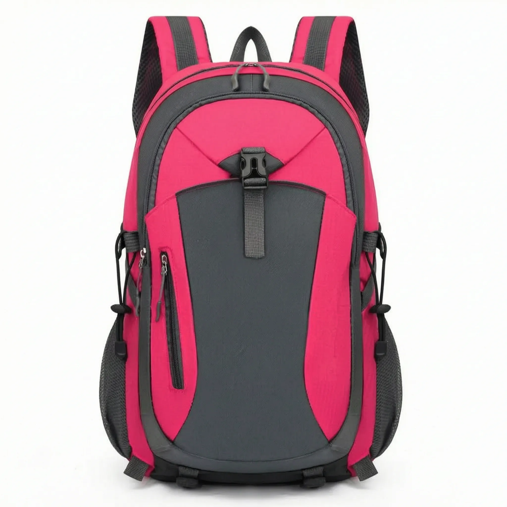 Multi-compartment hiking backpack with water-repellent nylon exterior