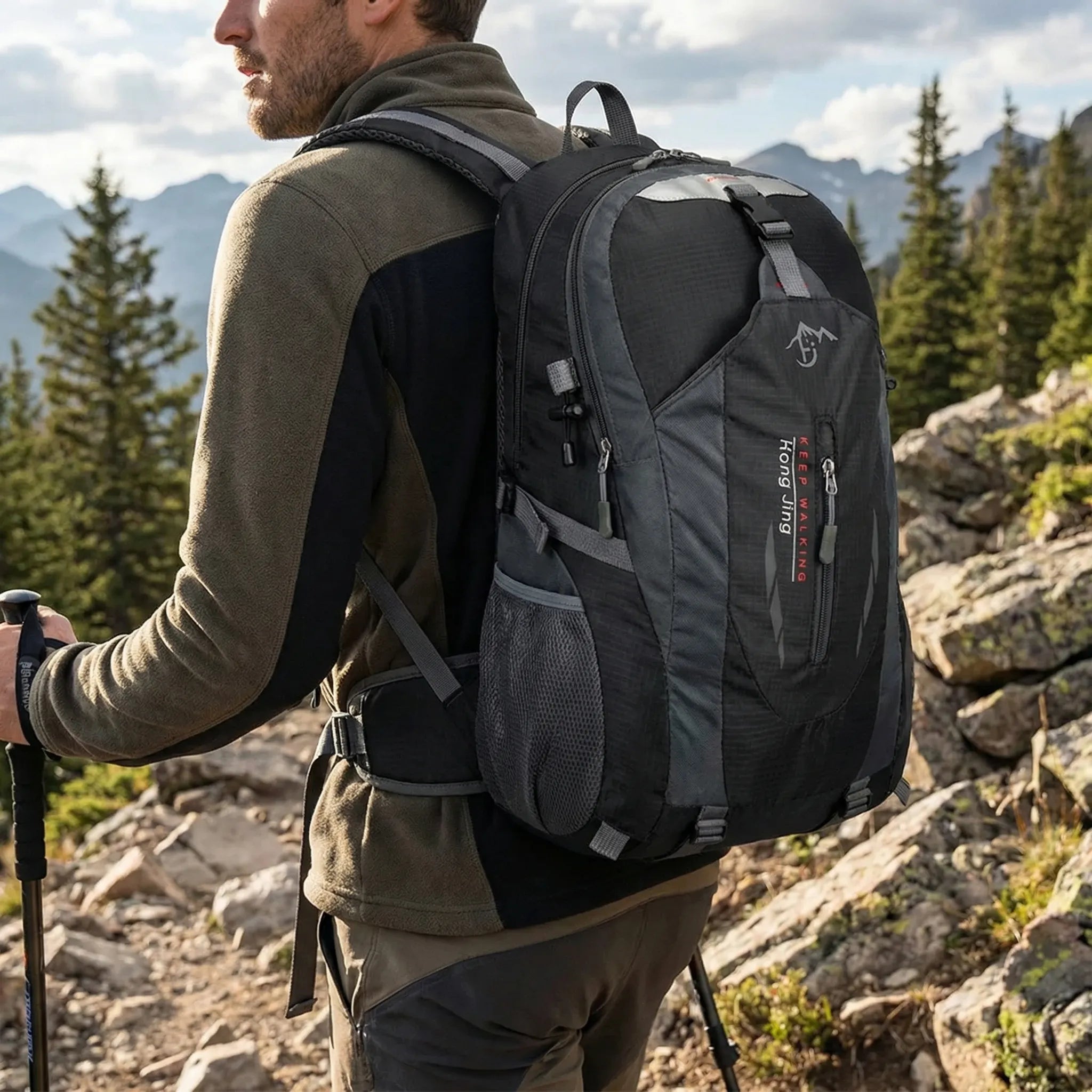 Water-resistant outdoor backpack with padded shoulder straps lightweight
