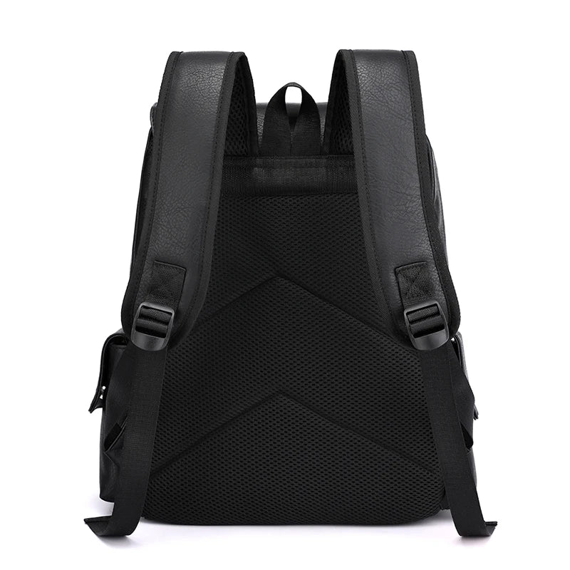 Large men's laptop backpack with vintage buckle closure and padded straps