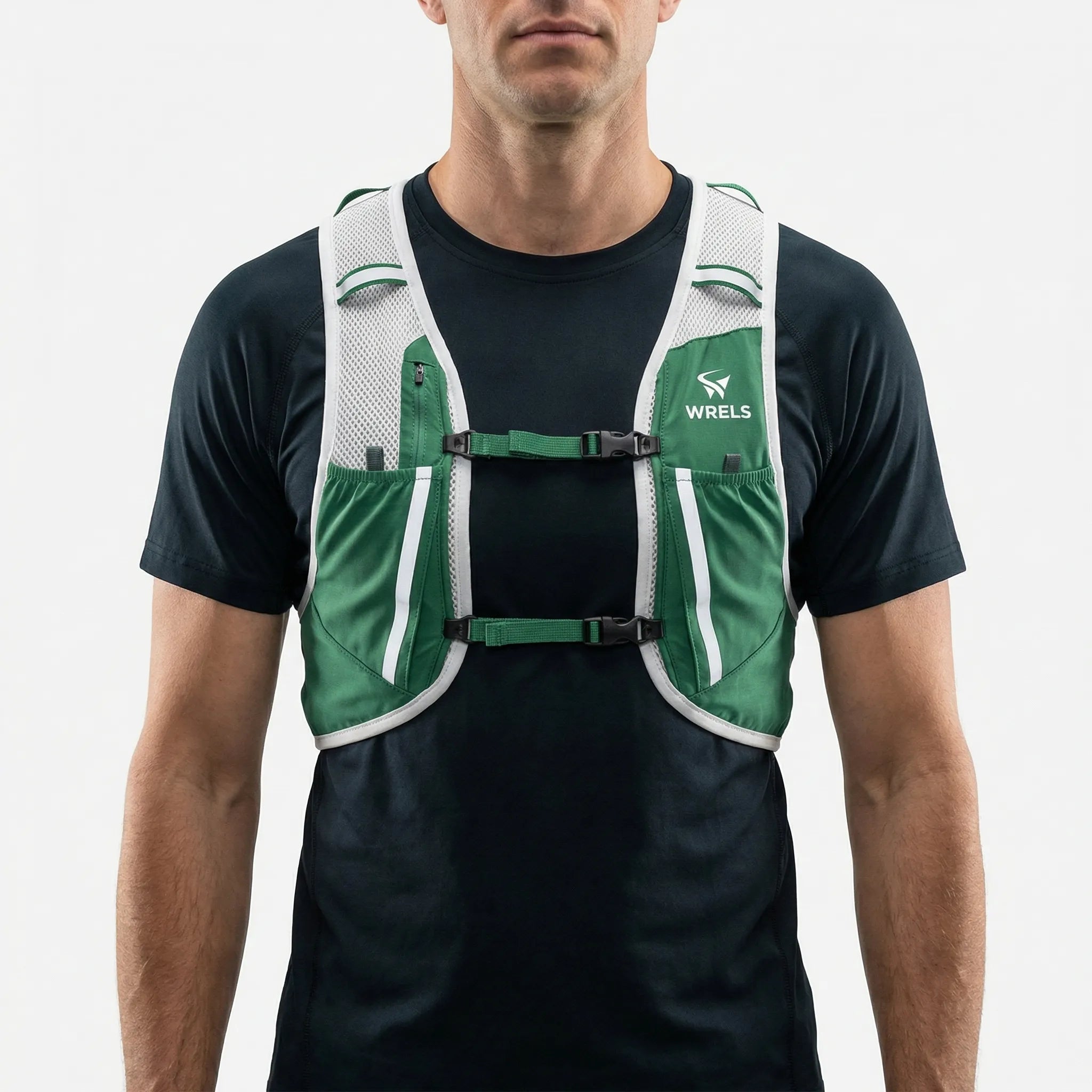 Lightweight running hydration vest with breathable mesh and front pockets