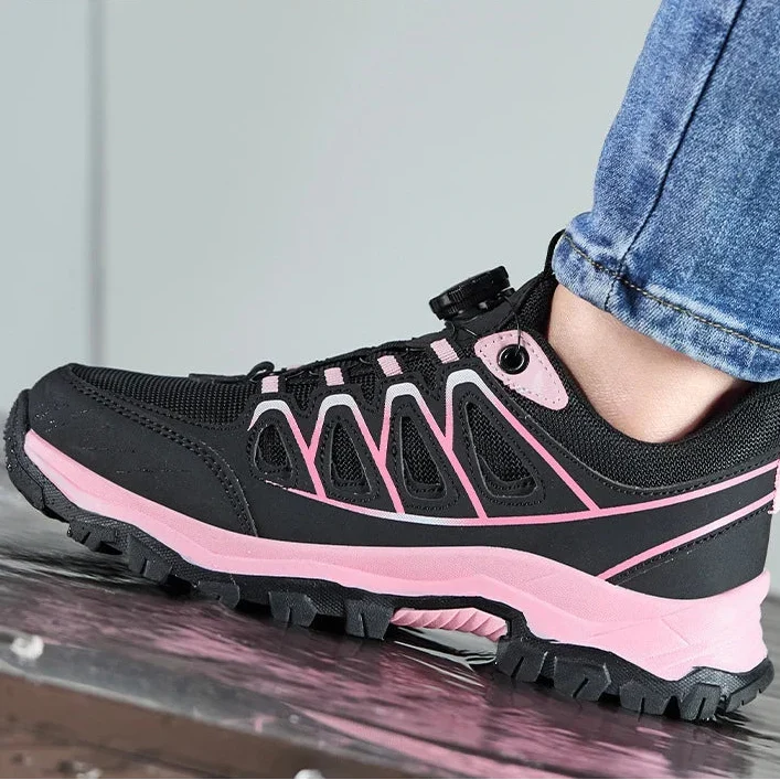 Women's safety sneaker with reinforced toe cap and slip-resistant sole