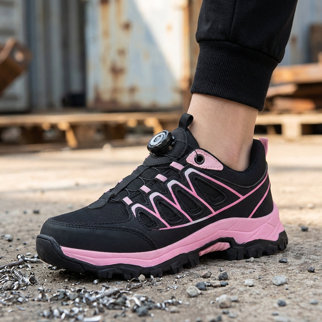 Women's safety sneaker with reinforced toe cap and slip-resistant sole