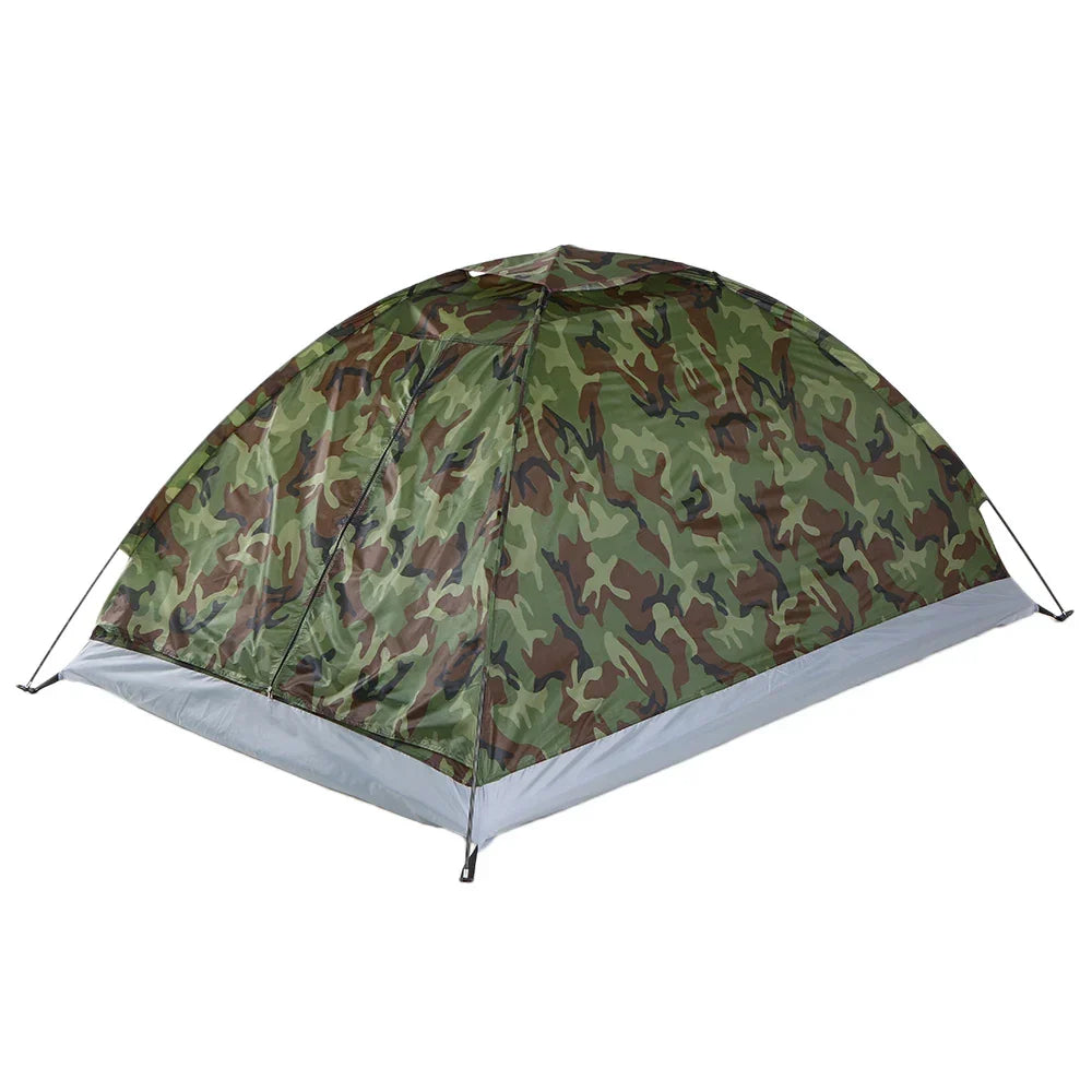 Lightweight two-person dome tent with camouflage pattern for camping