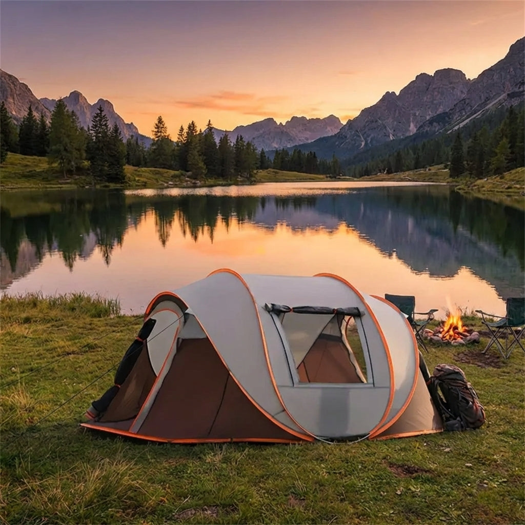 Automatic pop-up family tent waterproof spacious interior camping
