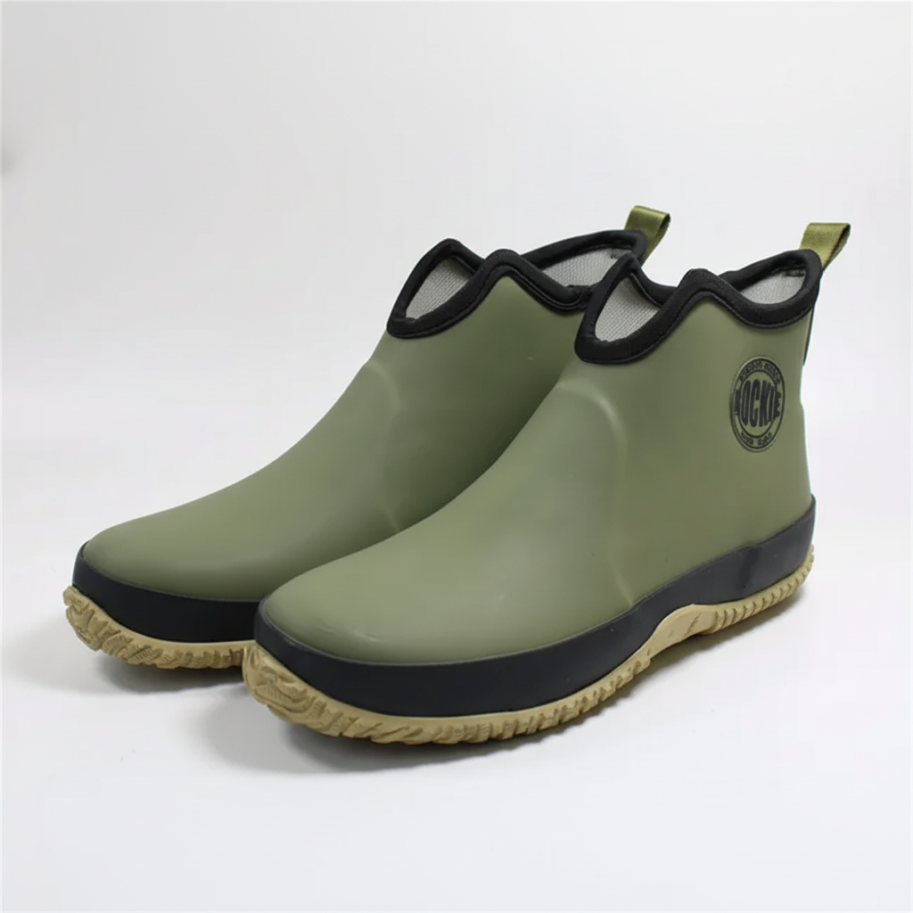 Men's waterproof pull-on ankle rain boots with non-slip sole