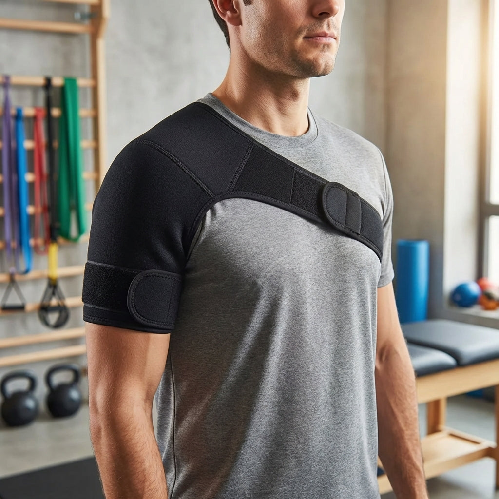 Adjustable shoulder brace with compression support for stability