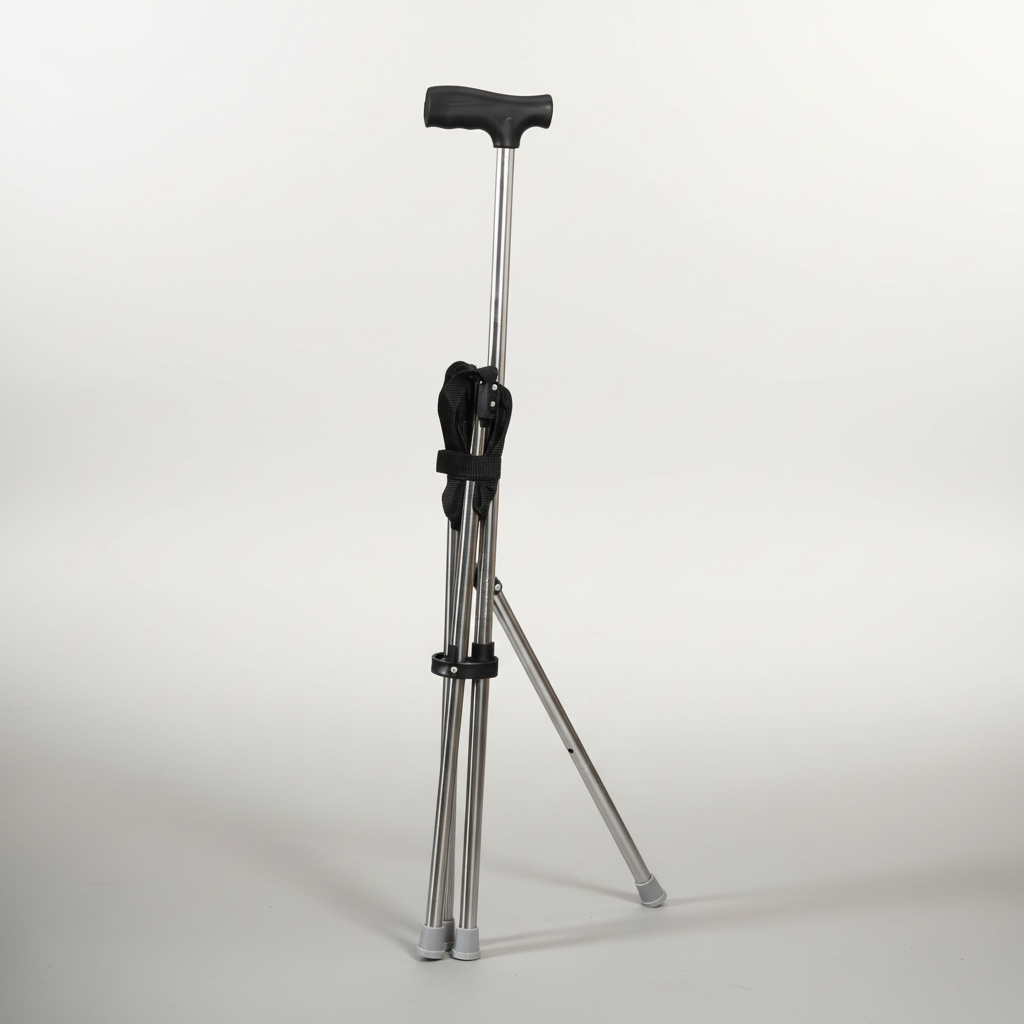 Foldable walking cane with convertible three-leg seat design