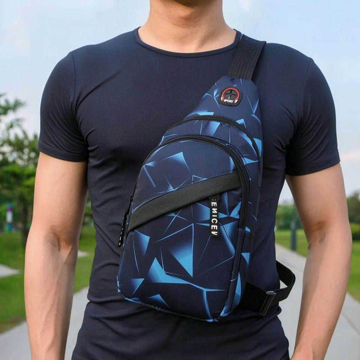 Shoulder bags with adjustable crossbody strap and geometric print