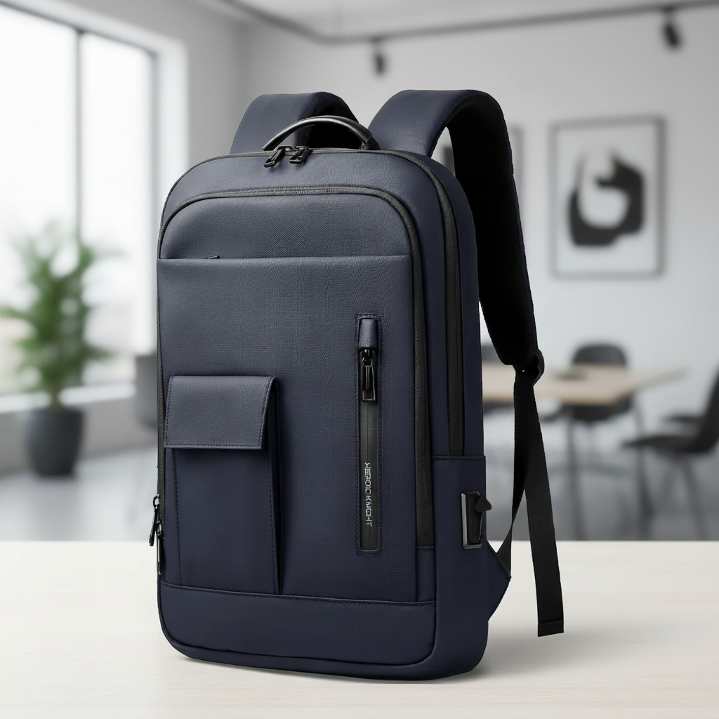 Slim water-resistant laptop backpack with USB charging port and padded compartment