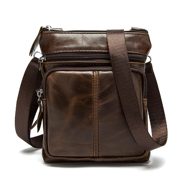 Small genuine leather crossbody messenger bag with vintage finish
