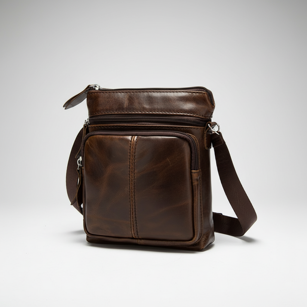 Small genuine leather crossbody messenger bag with vintage finish