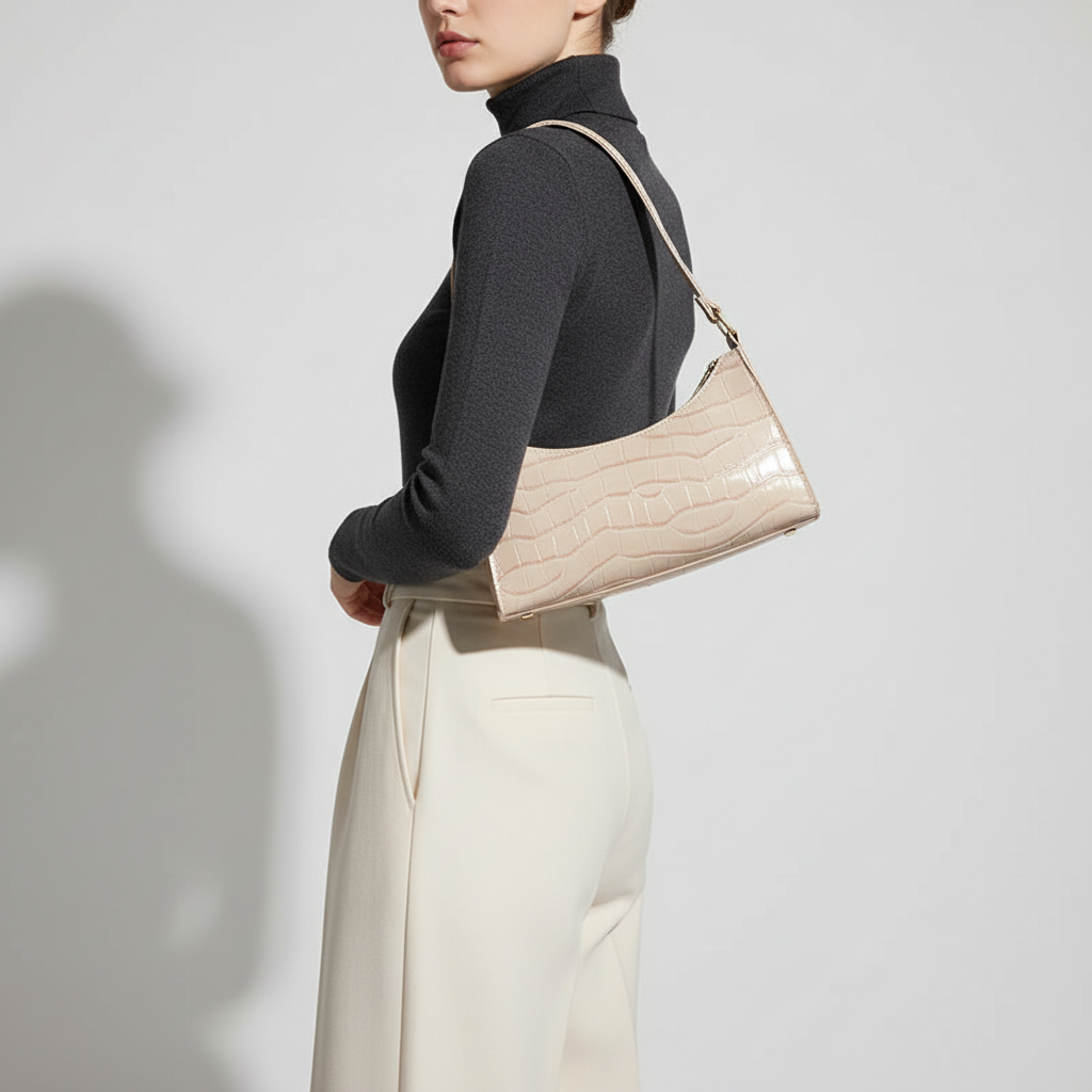 Soft PU shoulder bags with crocodile texture and phone pocket