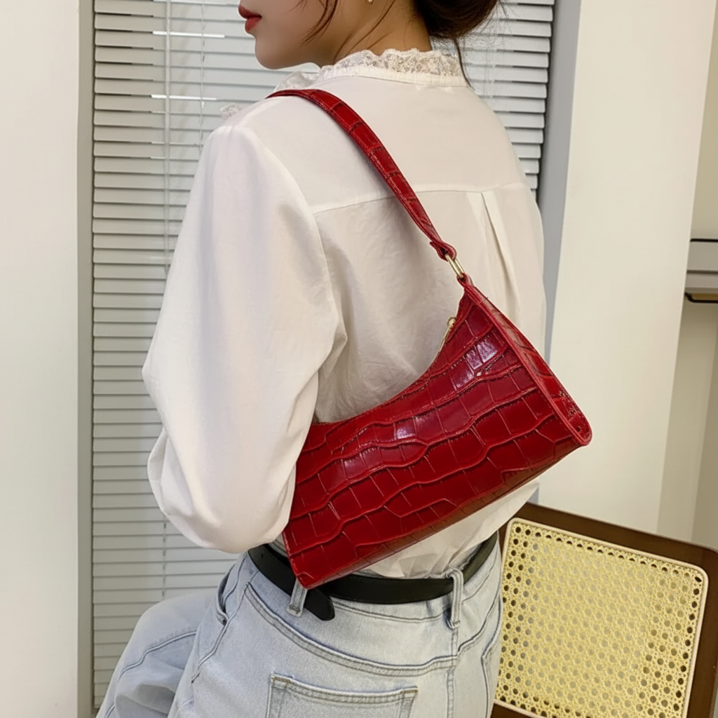 Soft PU shoulder bags with crocodile texture and phone pocket