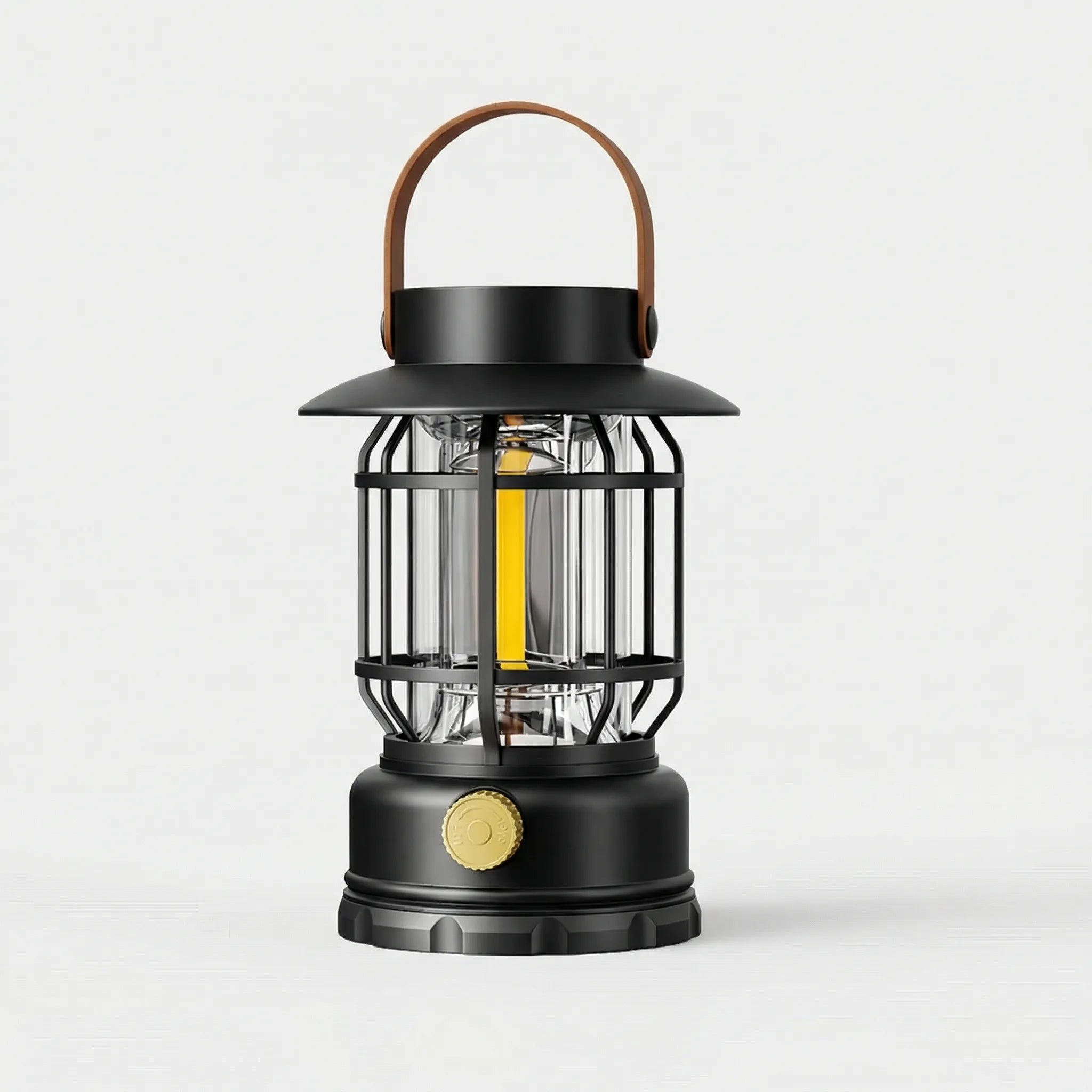 Portable LED camping lantern with 360-degree illumination and solar USB charging