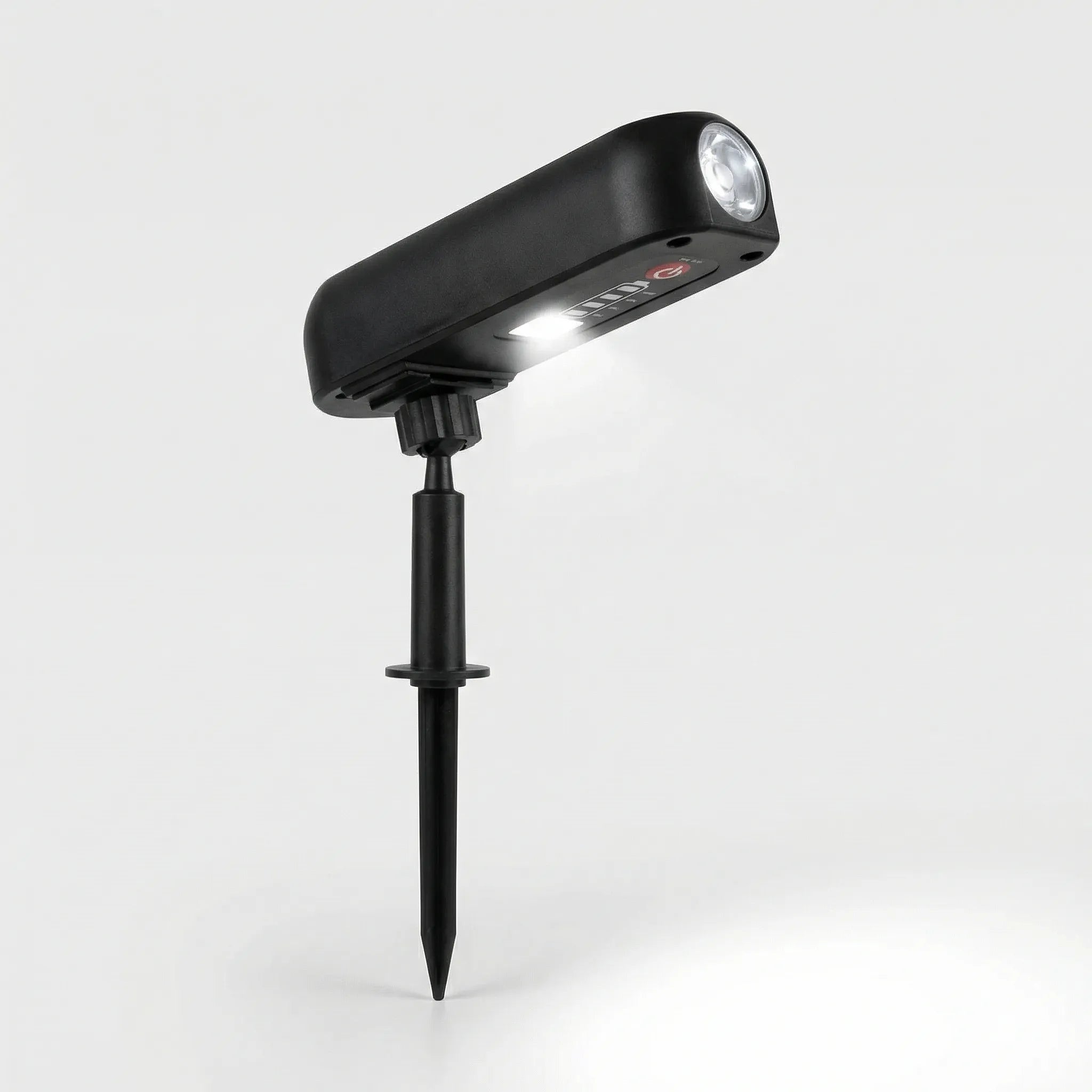Solar-powered outdoor spotlight with adjustable beam and IP65 waterproof rating