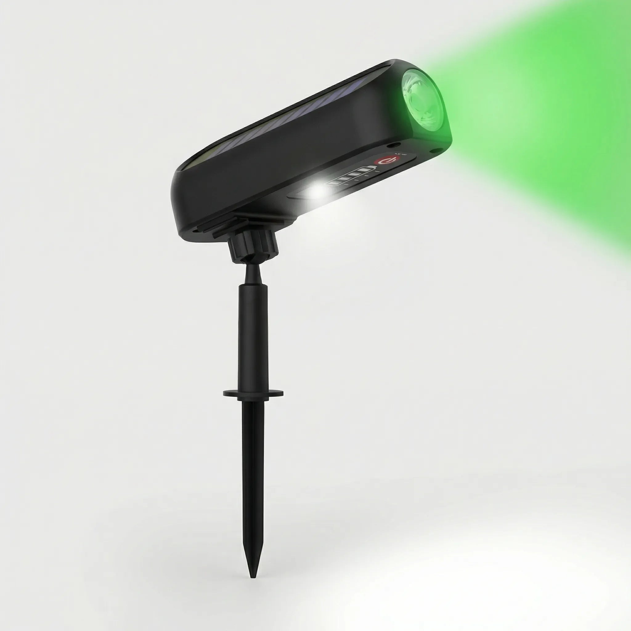 Solar-powered outdoor spotlight with adjustable beam and IP65 waterproof rating