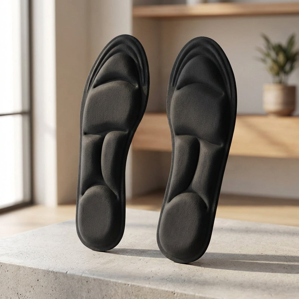 Contoured massage insoles with breathable surface and shock absorption