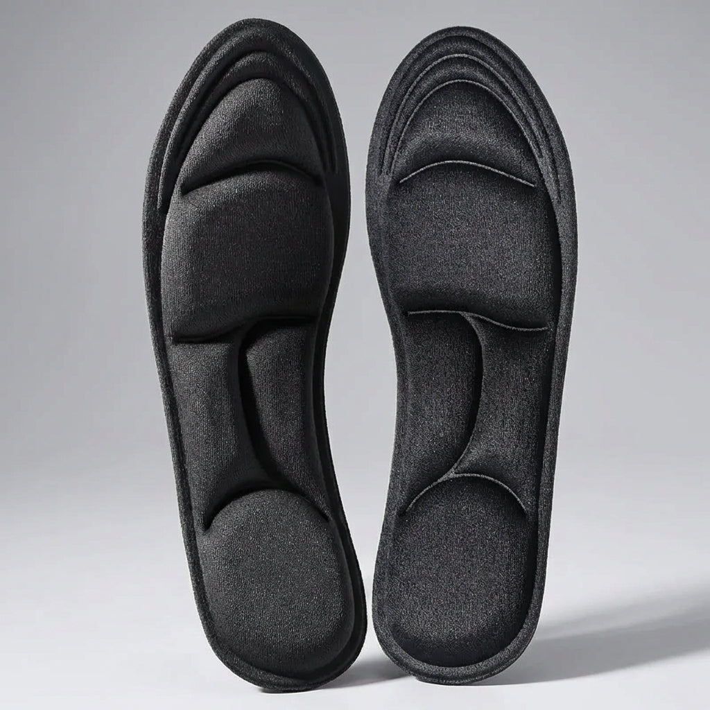 Contoured massage insoles with breathable surface and shock absorption