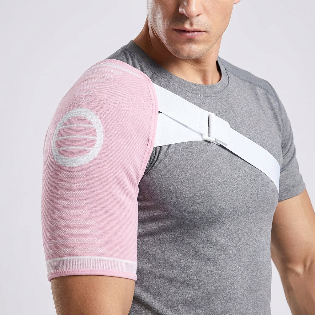 Adjustable shoulder brace with breathable stretch knit design for rotator cuff support