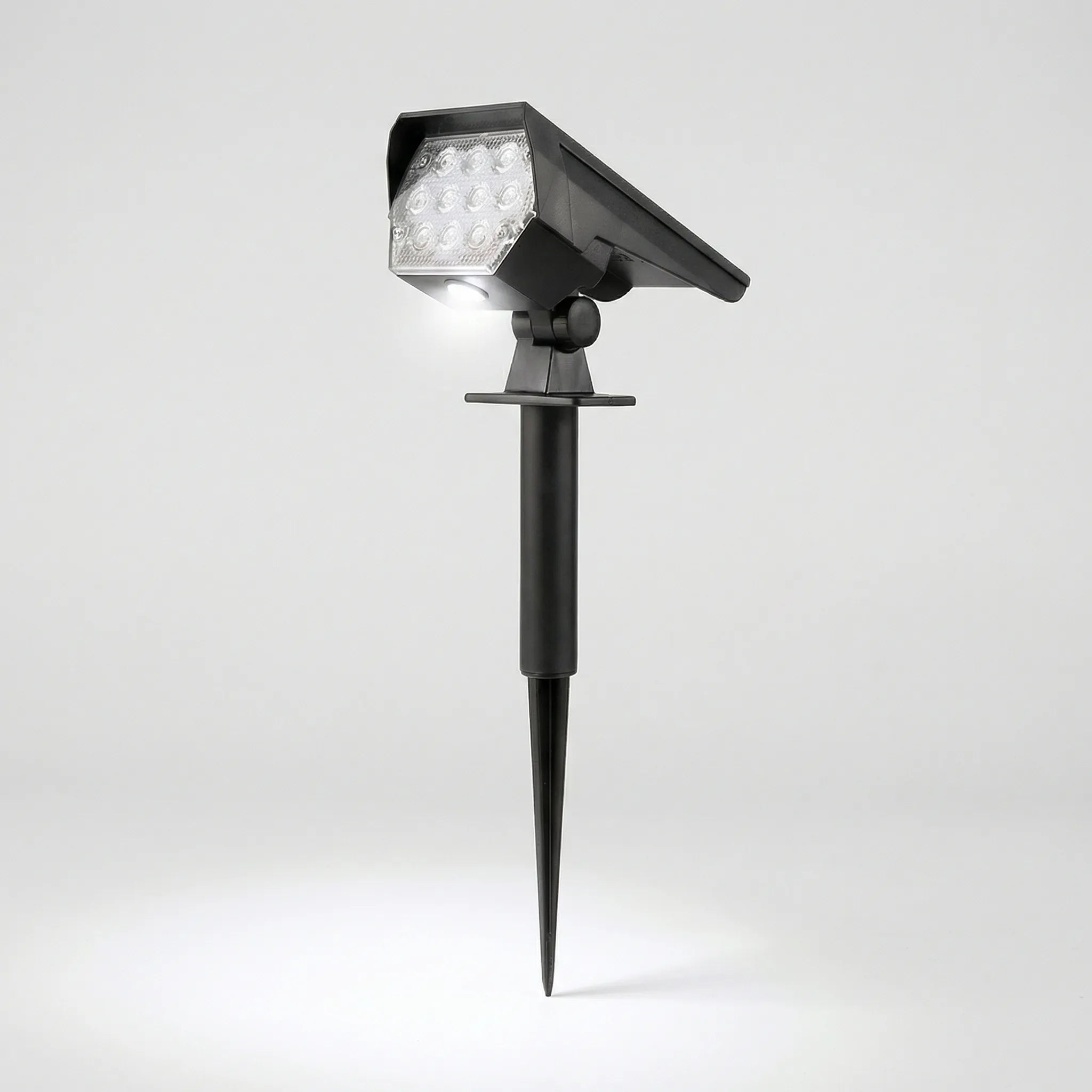 Solar-powered outdoor ground spotlight with 10 LED warm light and adjustable beam