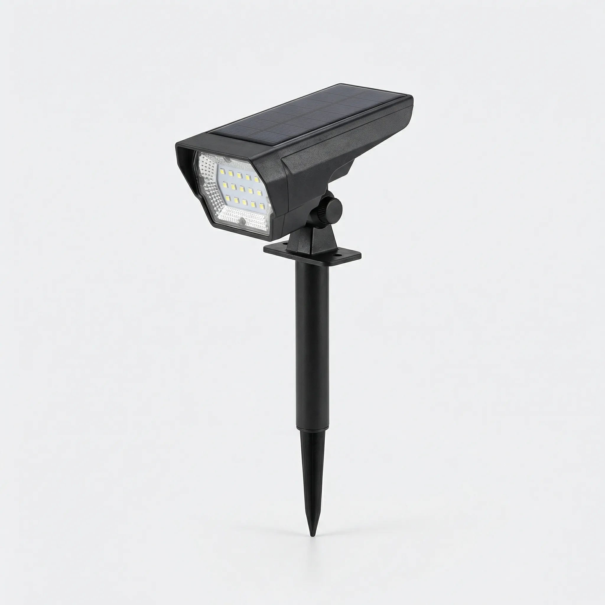 Solar-powered outdoor ground spotlight with 10 LED warm light and adjustable beam