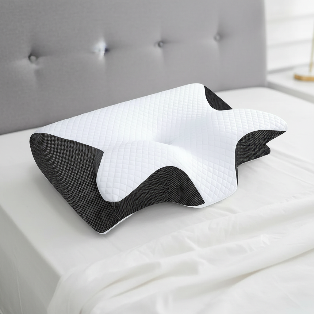 Ergonomic memory foam neck pillow with cervical support contour