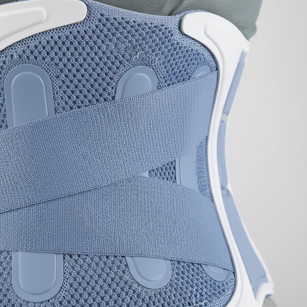 Adjustable lower back support with breathable mesh and dual-strap compression