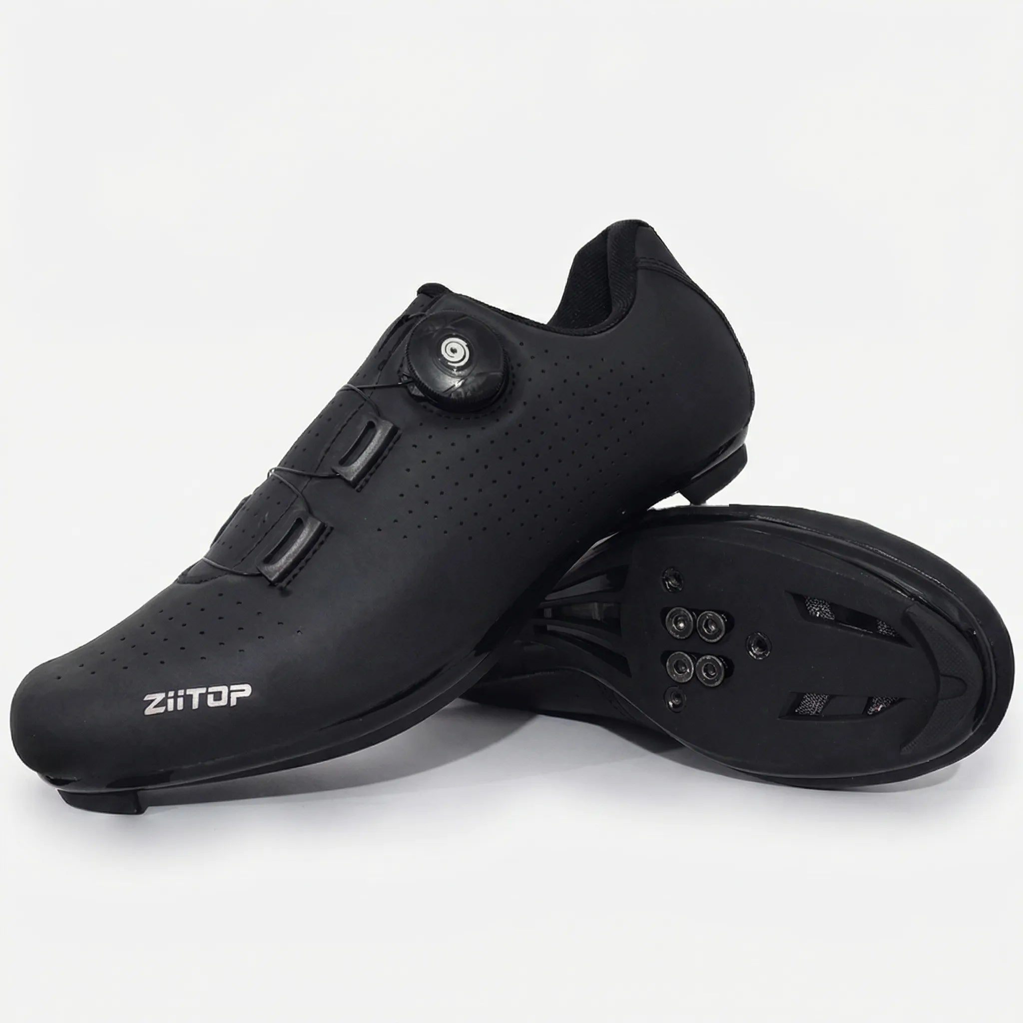 SPD-compatible cycling shoe with rotary dial closure and perforated upper
