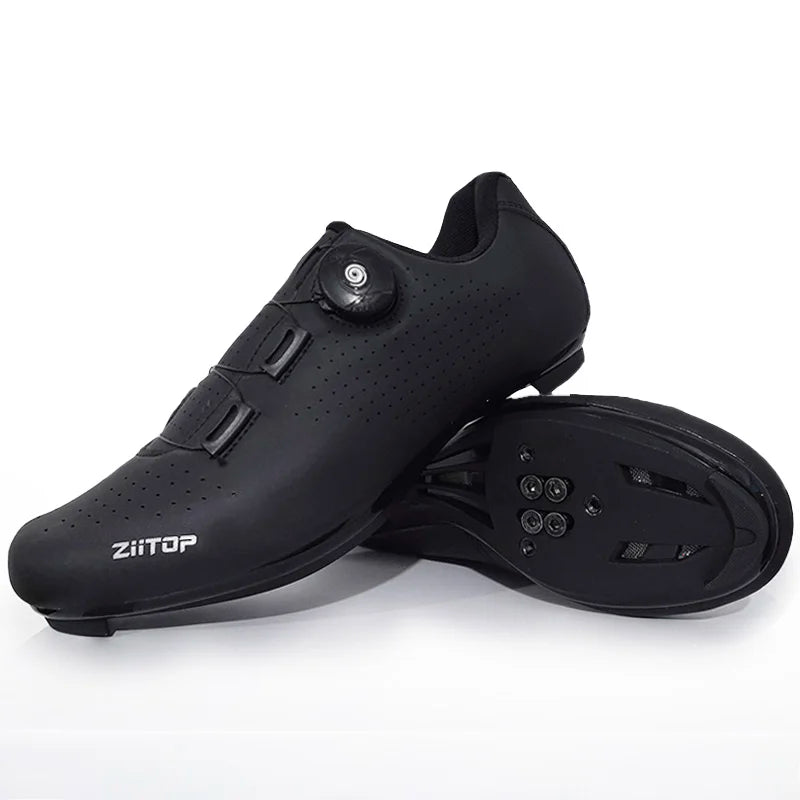 SPD-compatible cycling shoe with rotary dial closure and perforated upper