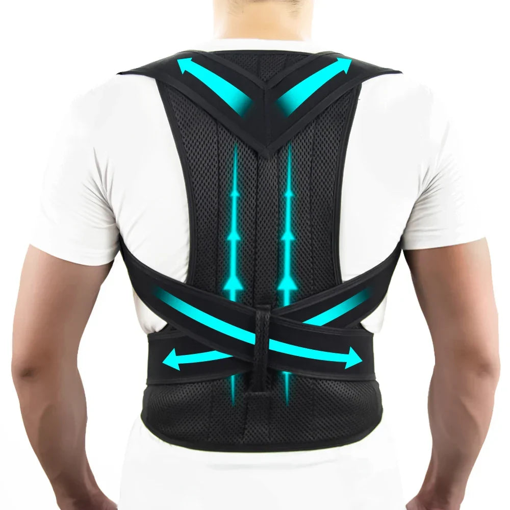 Adjustable back support brace with posture correction and breathable mesh