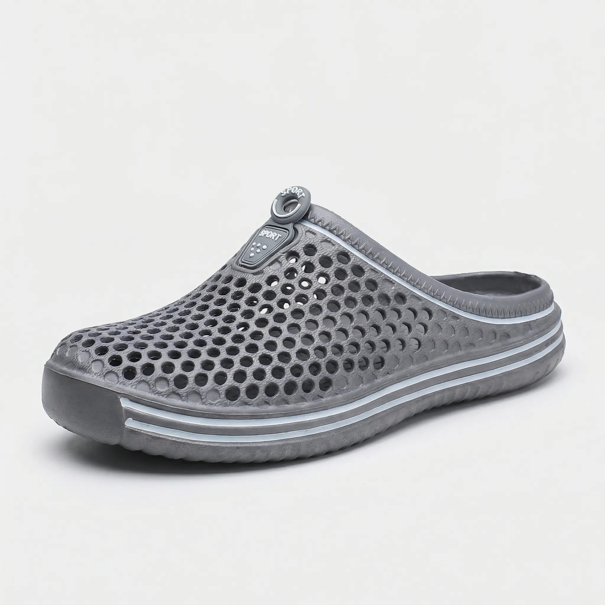Perforated water sandals with slip-on design and quick-dry construction