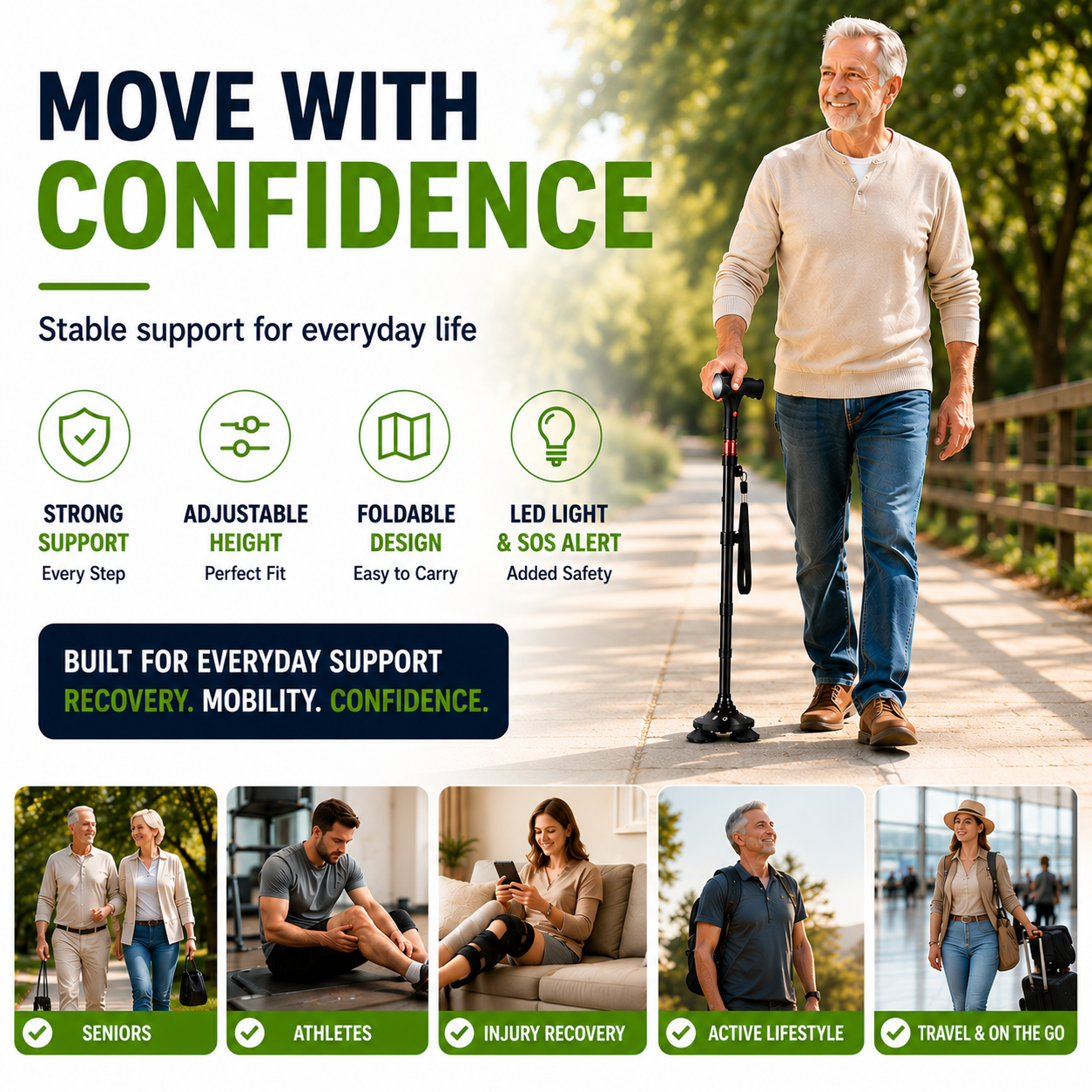 Celrien | StabiliTrek Foldable Aluminum Quad Cane