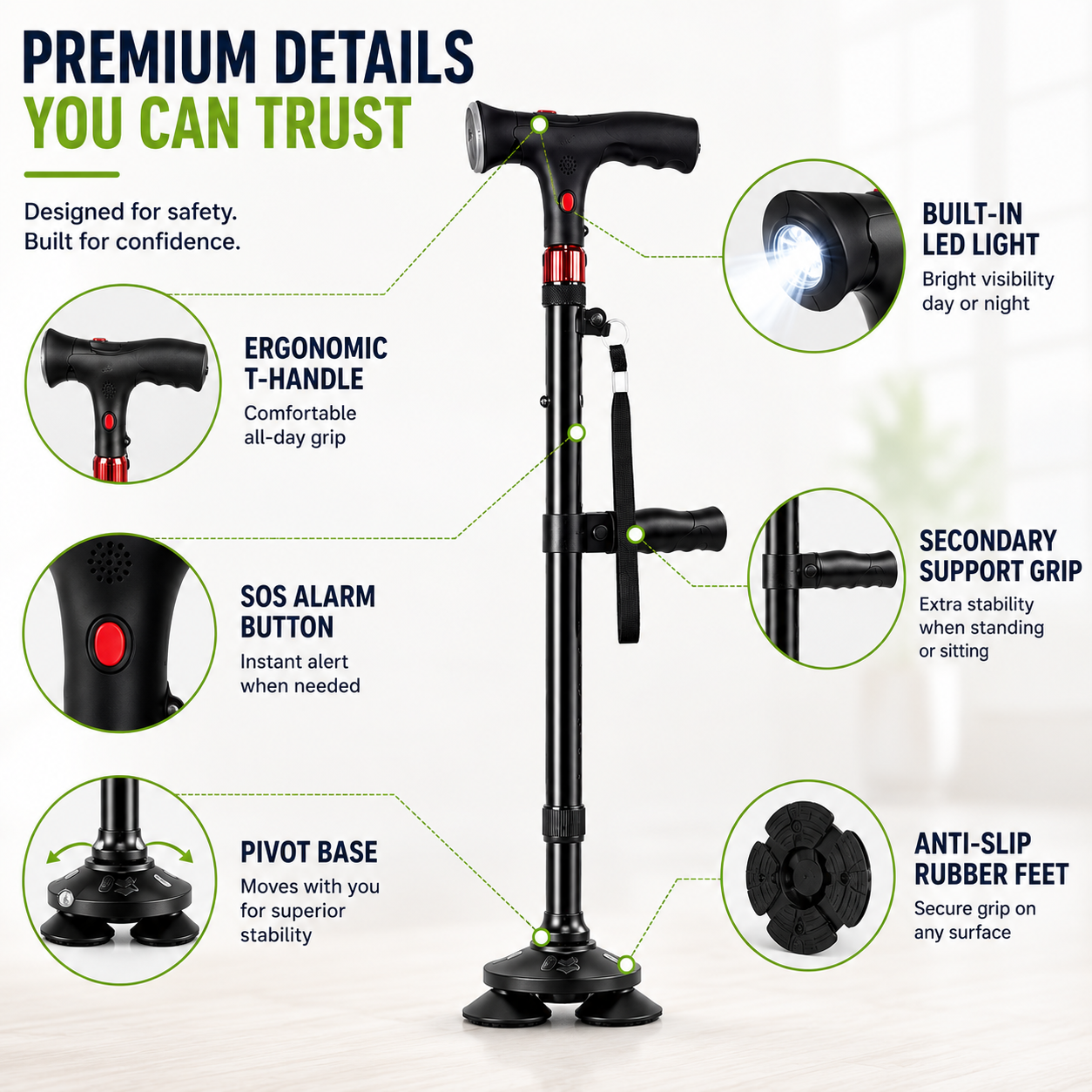Celrien | StabiliTrek Foldable Aluminum Quad Cane