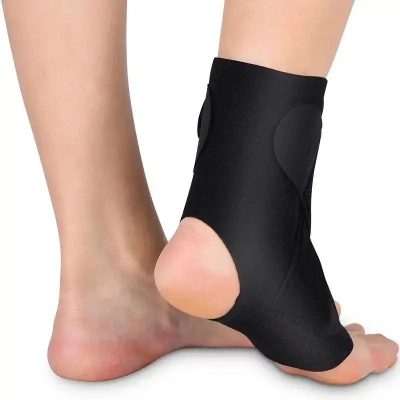 Adjustable ankle support sleeve with breathable construction and stabilizing straps