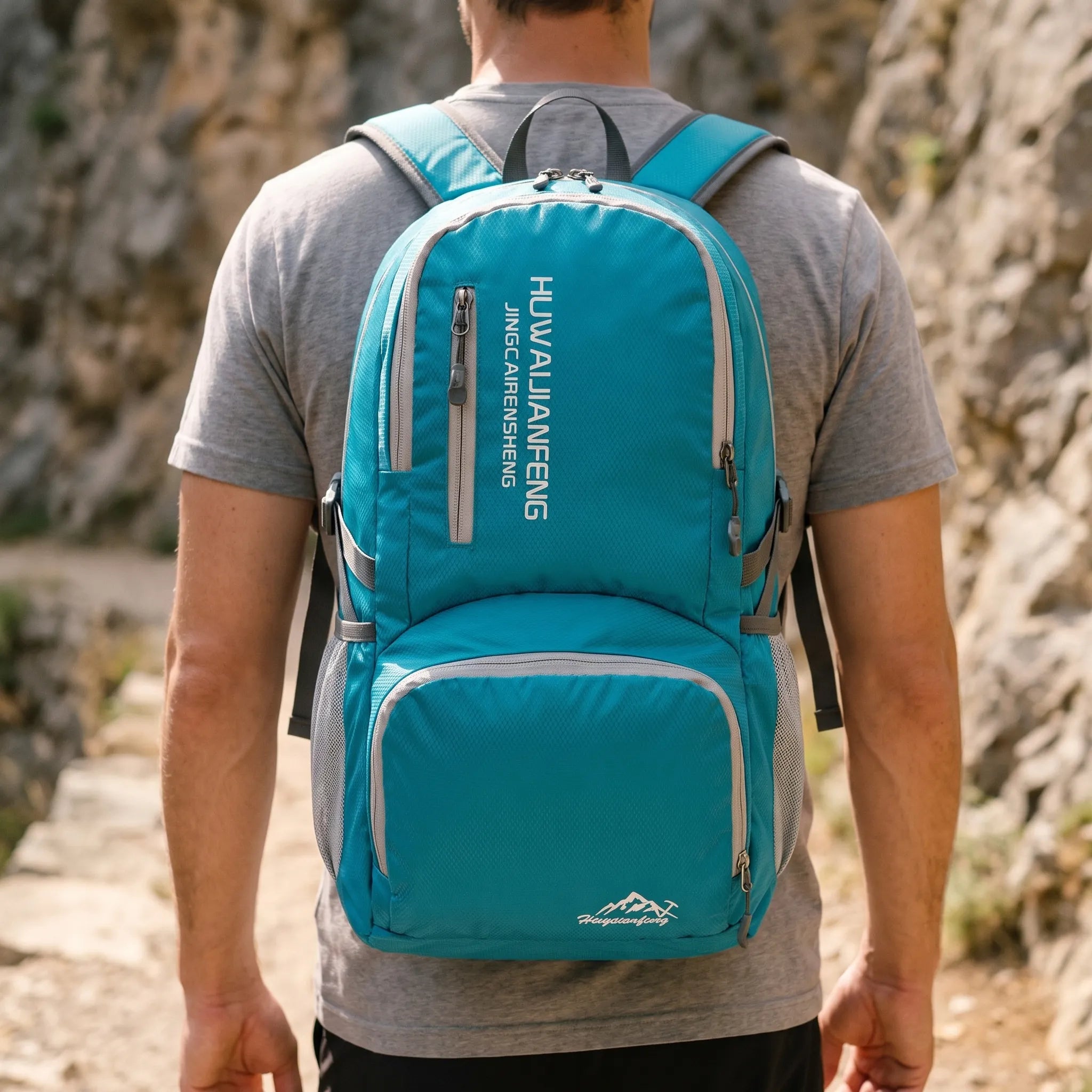 Foldable travel rucksack with water-repellent finish and padded straps
