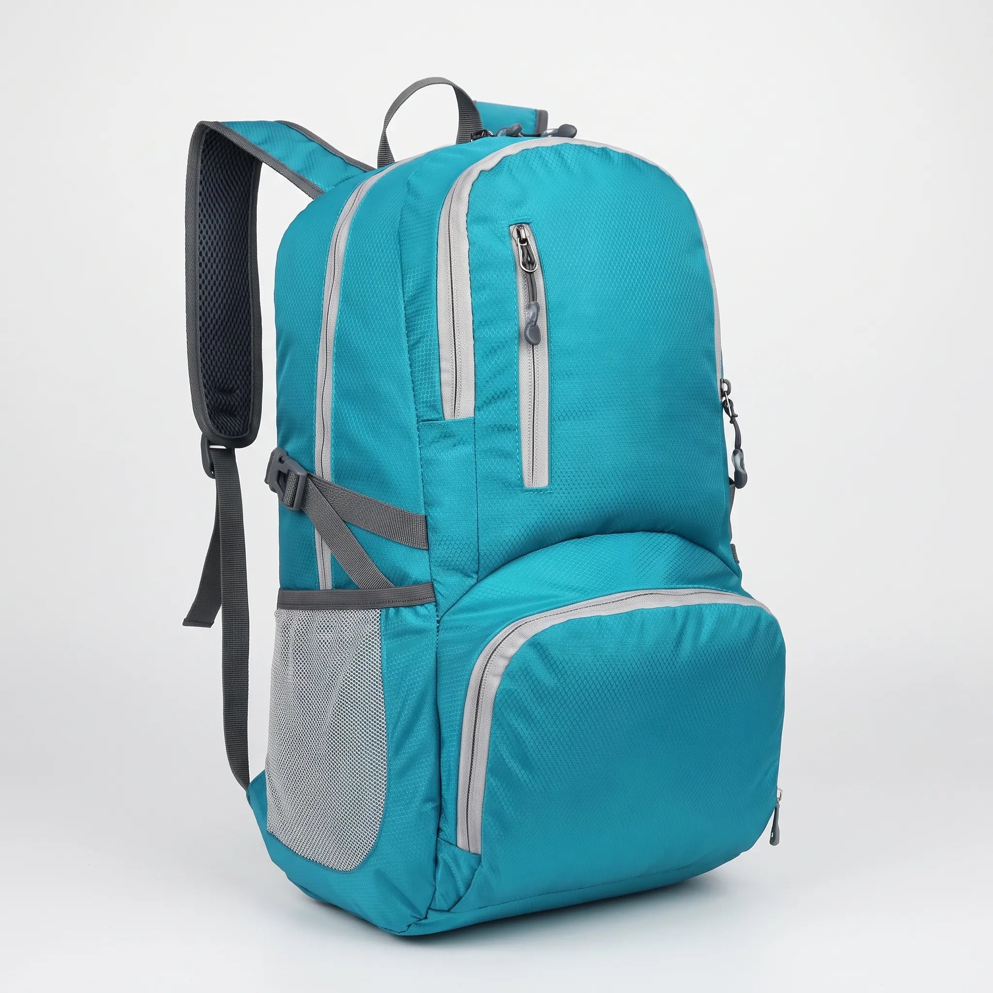 Foldable travel rucksack with water-repellent finish and padded straps