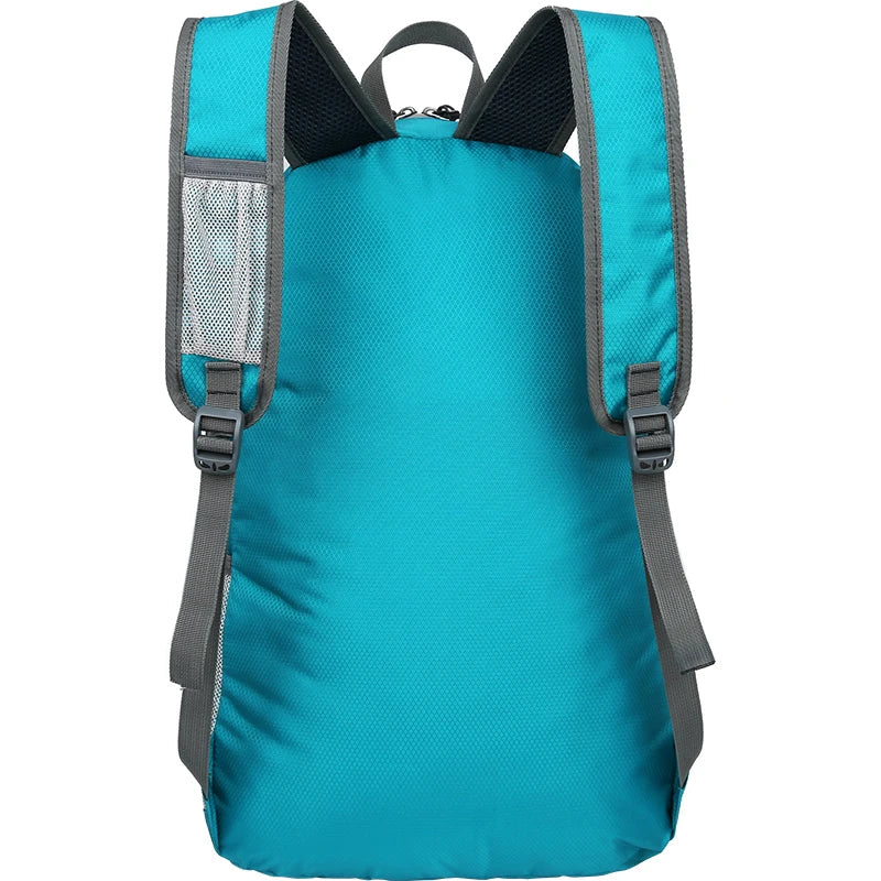 Foldable travel rucksack with water-repellent finish and padded straps