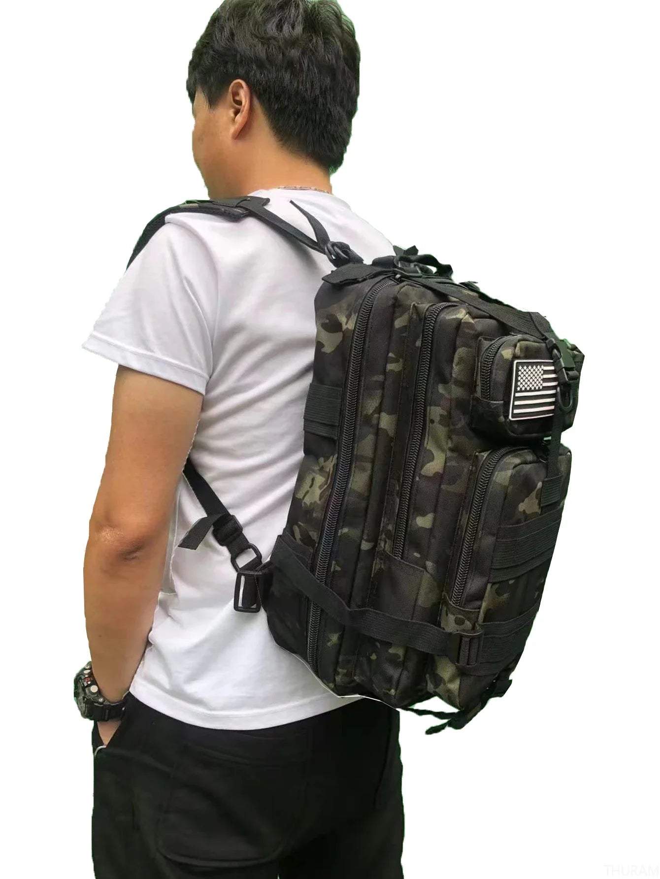Tactical backpack with modular webbing and multiple compartments