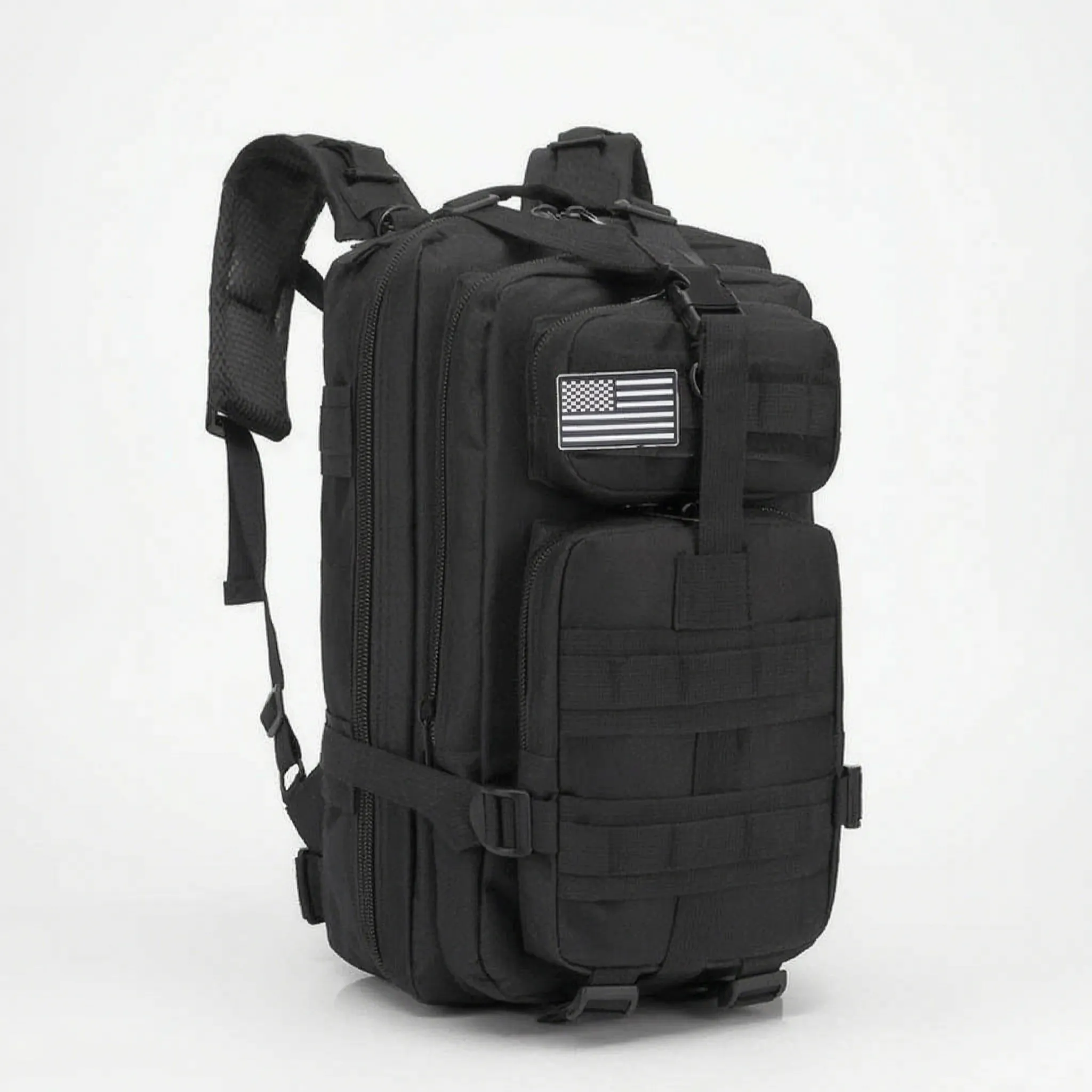 Tactical backpack with modular webbing and multiple compartments
