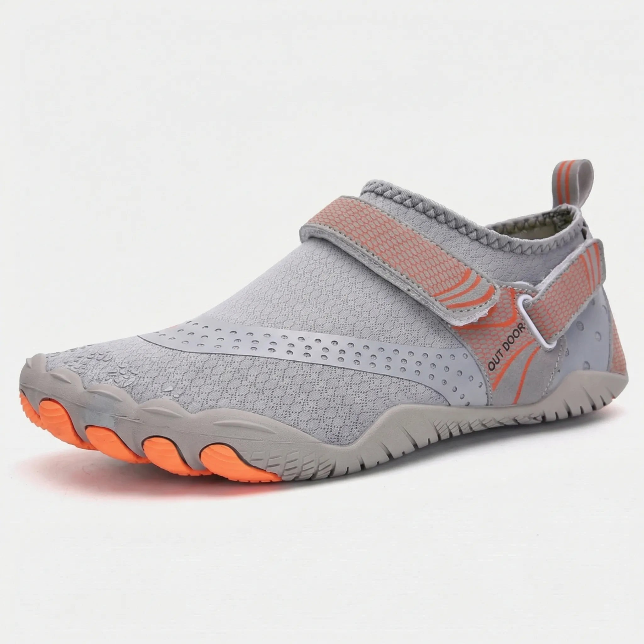 Quick-dry water shoes with textured rubber sole and hook-and-loop strap