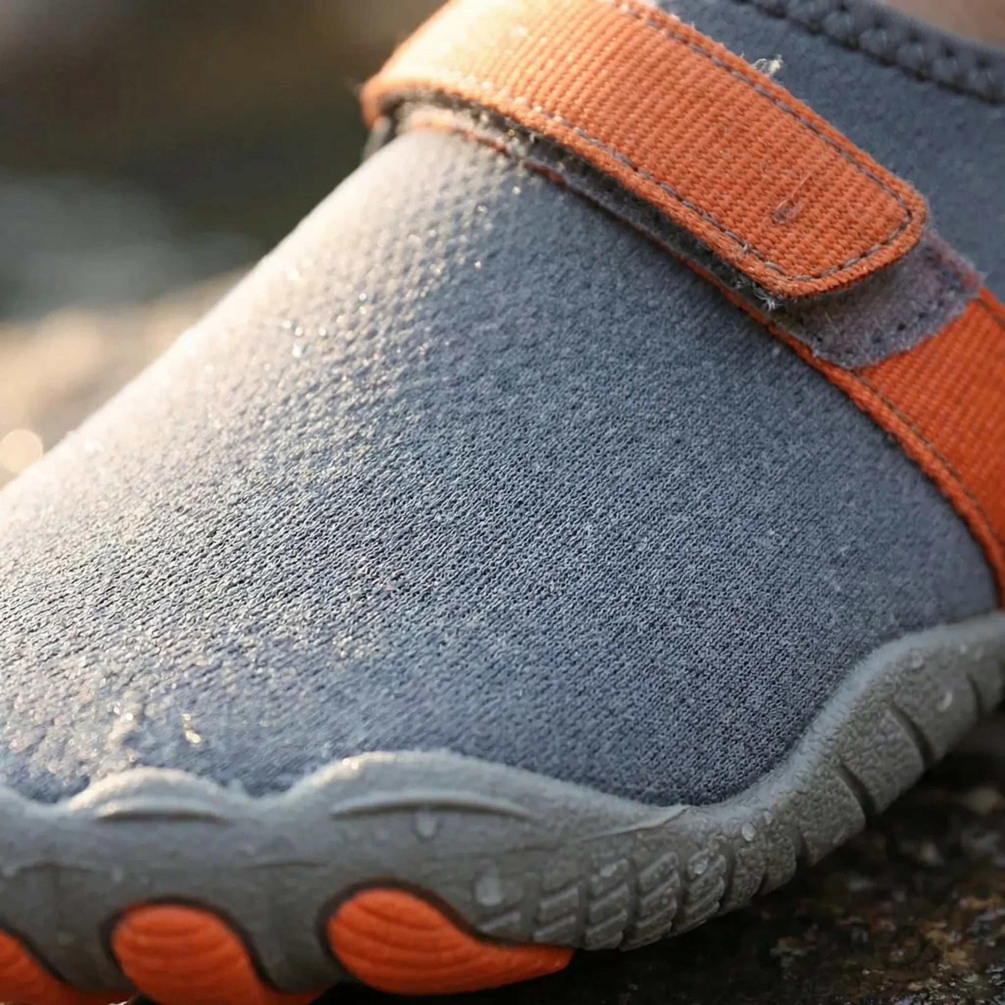 Quick-dry water shoes with textured rubber sole and hook-and-loop strap