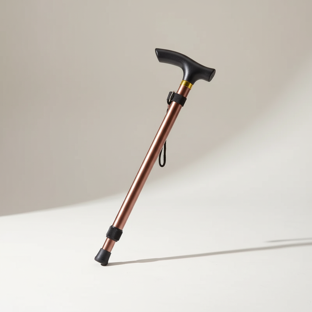 Lightweight folding walking cane with telescopic adjustment and ergonomic rubber handle