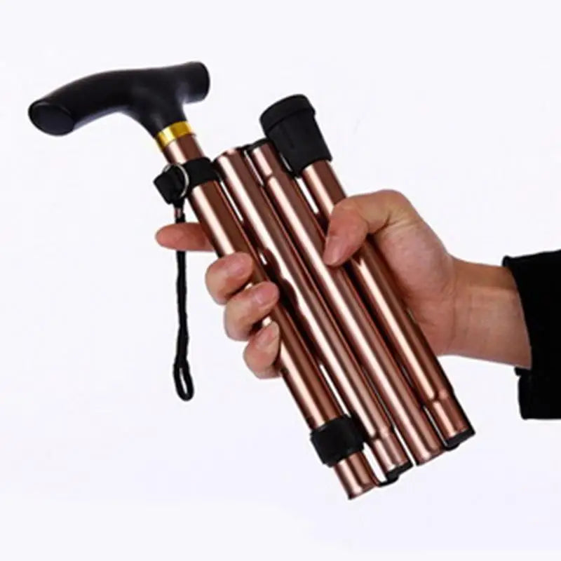 Lightweight folding walking cane with telescopic adjustment and ergonomic rubber handle