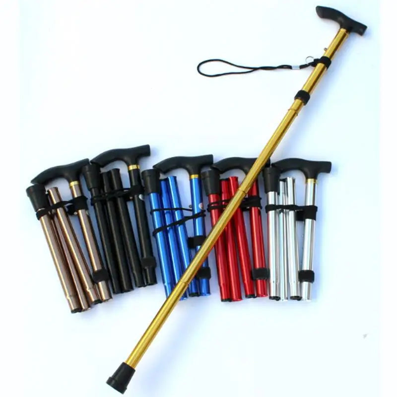 Lightweight folding walking cane with telescopic adjustment and ergonomic rubber handle