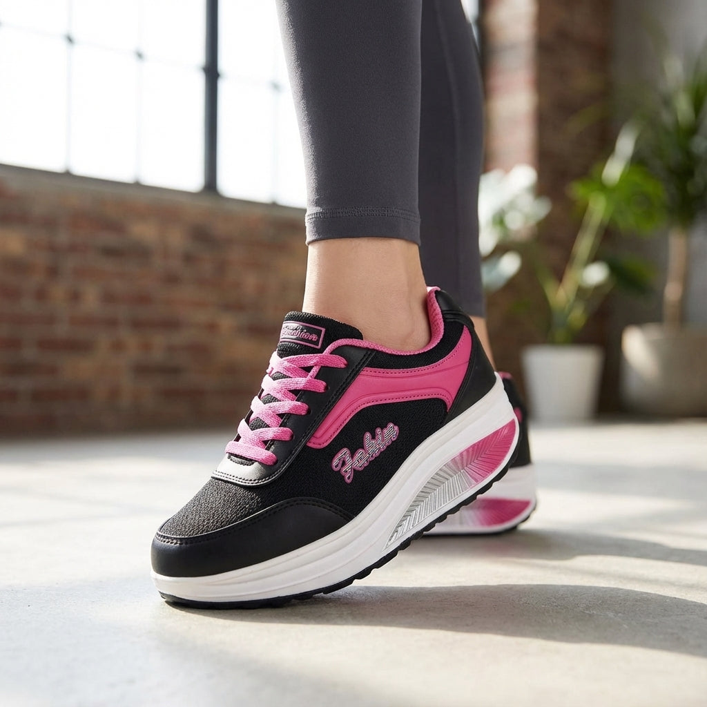 Women's platform walking shoes with breathable mesh and cushioned support