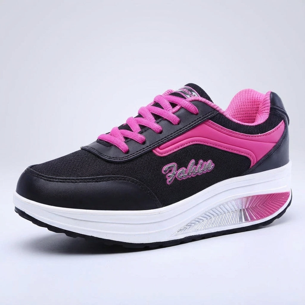 Women's platform walking shoes with breathable mesh and cushioned support