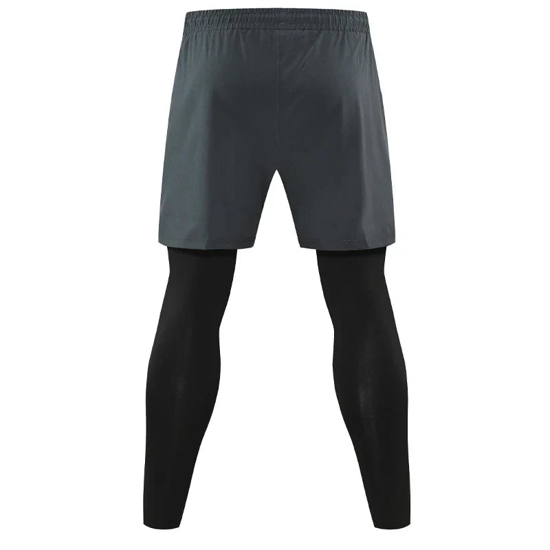Men's two-in-one training pants with compression layer and zippered pockets