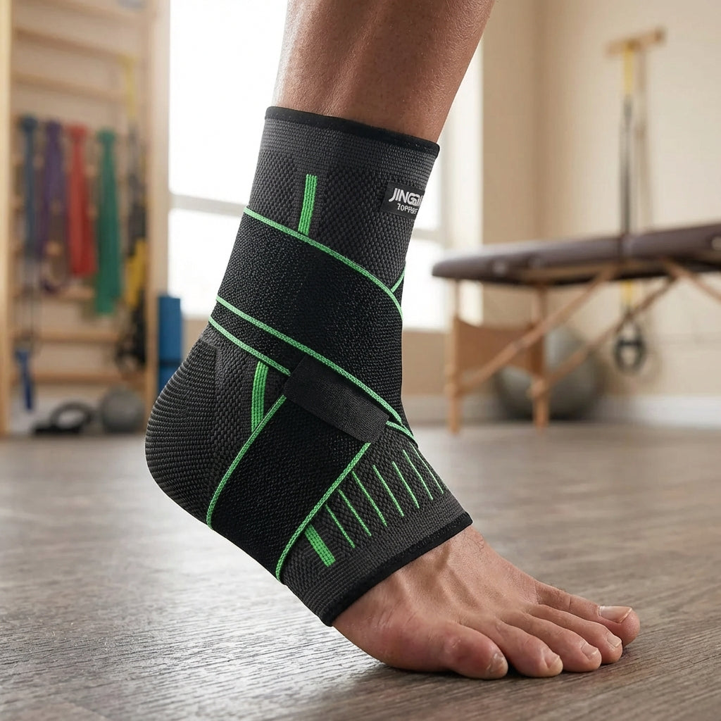 Adjustable compression ankle brace with cross-strap support for activity and recovery