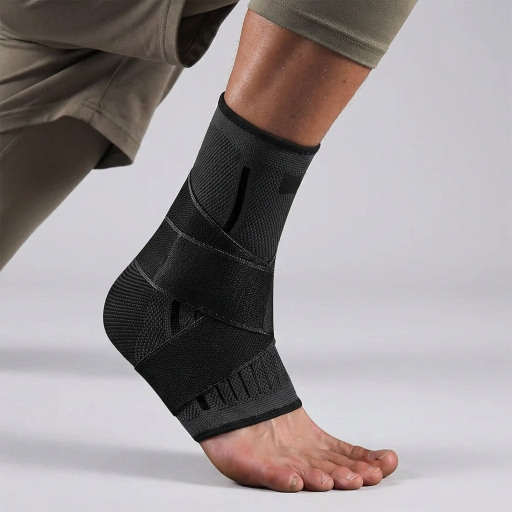 Adjustable compression ankle brace with cross-strap support for activity and recovery